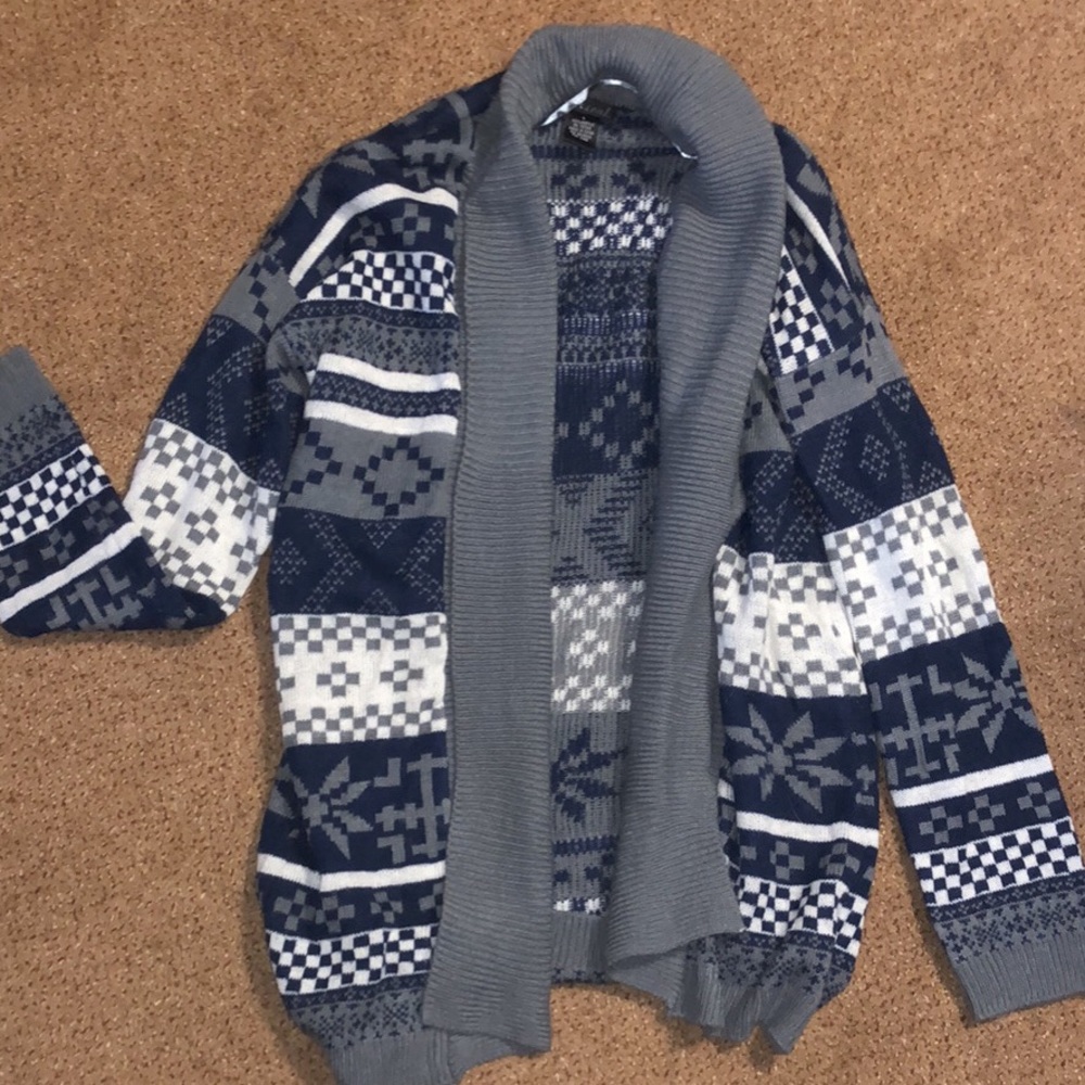 Wet Seal blue, grey, and white cardigan